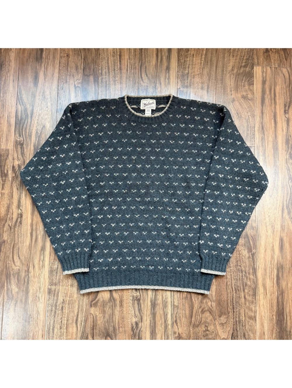 Vintage 90s Woolrich Wool Sweater Birdseye Knit Crewneck Mens L Charcoal